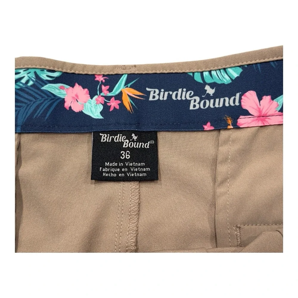 Birdie Bound Golf Shorts Mens 36 Tan Khaki Performance Cargo Flat Front Pocket